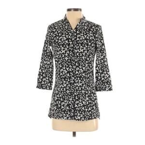 Honey 3/4 Sleeve Button-Down Black & White Shirt S